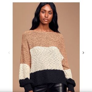 Lulu's Always Be Together Camel Color Block Chenille Sweater